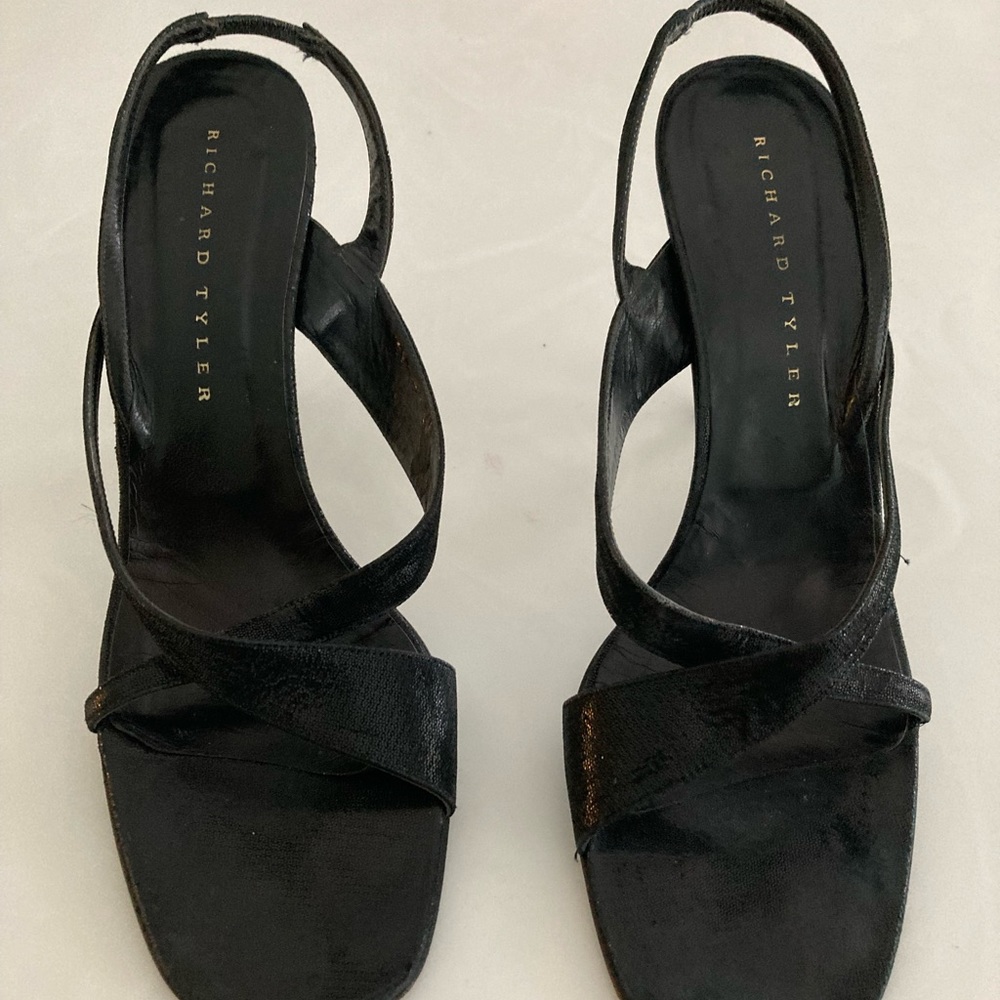 Richard Tyler stiletto black leather sandals size 9.5